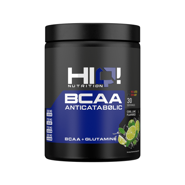 HIQ BCAA Anticatabolic – 7000mq BCAA, 3000mq L-Glutaminlə əzələ itkisi qarşısı, sürətli bərpa və məşq performansı dəstəyi.