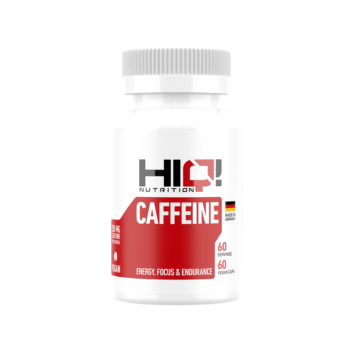 HIQ Caffeine – kapsulda 200mq kafeinlə enerji, dözümlülük, zehni fokus; yüksək keyfiyyətli xammalla Almaniyada istehsal.