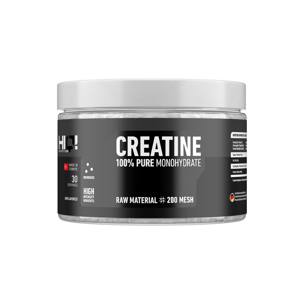 HIQ Creatine – %100 saf 200 Mesh mikronizə kreatinlə sürətli sorulma, enerji və performans; məşq və yarış sonrası bərpa dəstəyi.