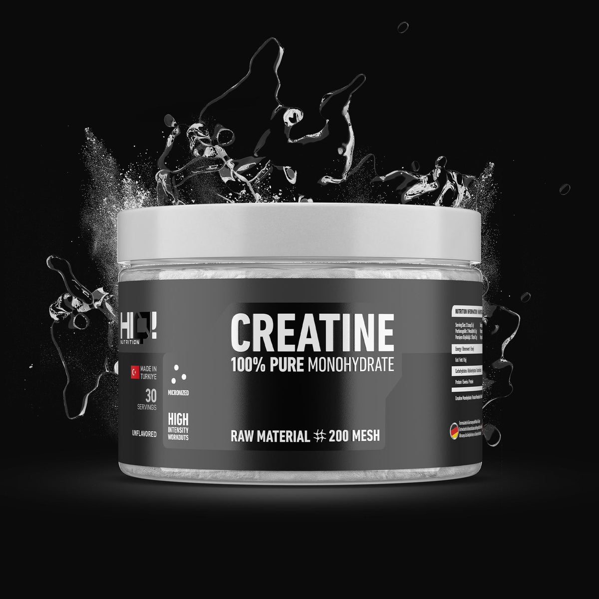 HIQ Creatine – %100 saf 200 Mesh mikronizə kreatinlə sürətli sorulma, enerji və performans; məşq və yarış sonrası bərpa dəstəyi.