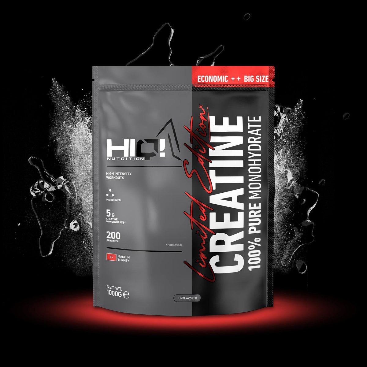 HIQ Creatine Limited Edition – 1kq %100 saf 200 Mesh mikronizə kreatinlə performans, enerji ehtiyatı və bərpa dəstəyi.