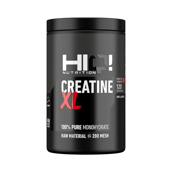 HIQ Creatine XL – %100 saf 200 Mesh mikronizə kreatinlə sürətli sorulma, enerji və performans; məşq və yarış sonrası bərpa dəstəyi.