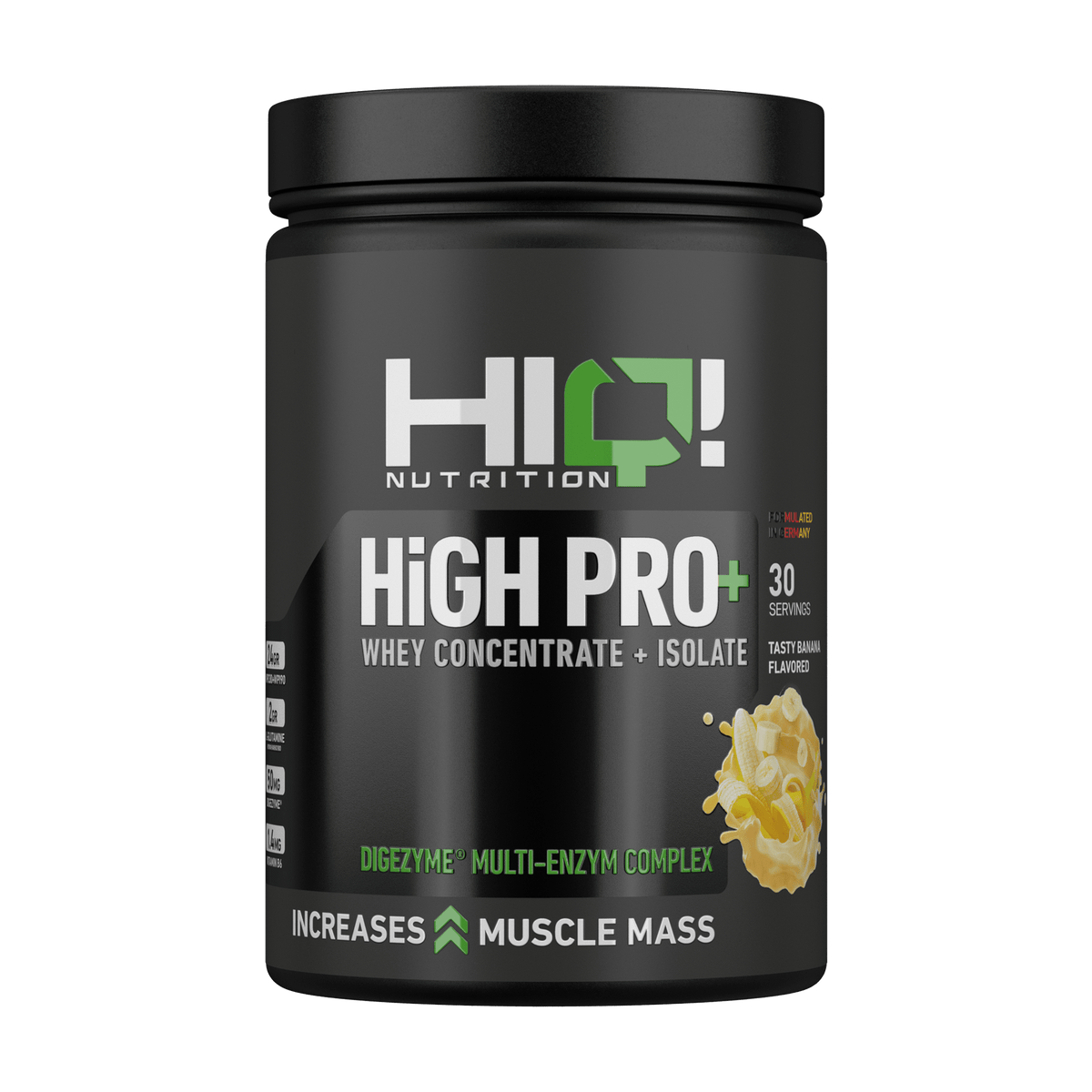HIQ High Pro+ – WPC80, WPI90, L-Glutamin, Digezyme® və B6 ilə əzələ inkişafı, protein metabolizması dəstəyi; şəkərsiz protein.