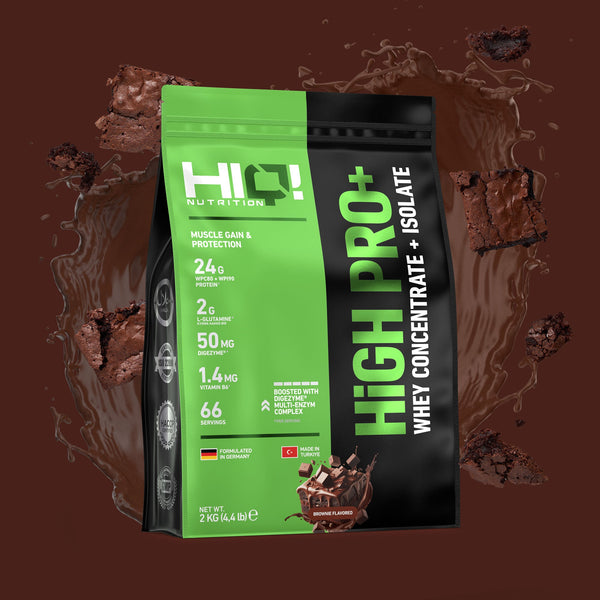 HIQ High Pro+ – WPC80, WPI90, L-Glutamin, Digezyme® və B6 ilə əzələ inkişafı, protein metabolizması dəstəyi; şəkərsiz protein.