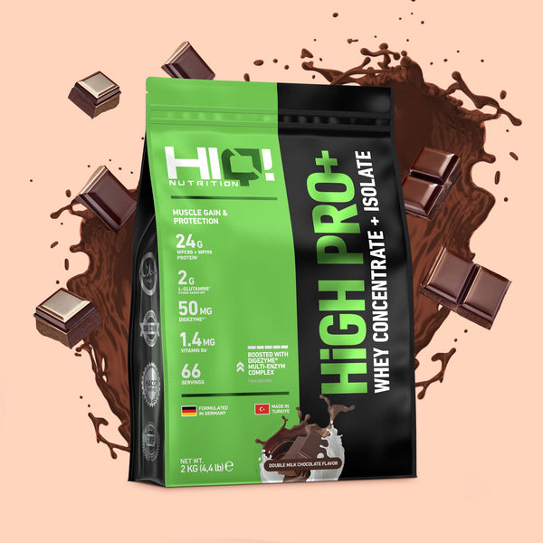 HIQ High Pro+ – WPC80, WPI90, L-Glutamin, Digezyme® və B6 ilə əzələ inkişafı, protein metabolizması dəstəyi; şəkərsiz protein.