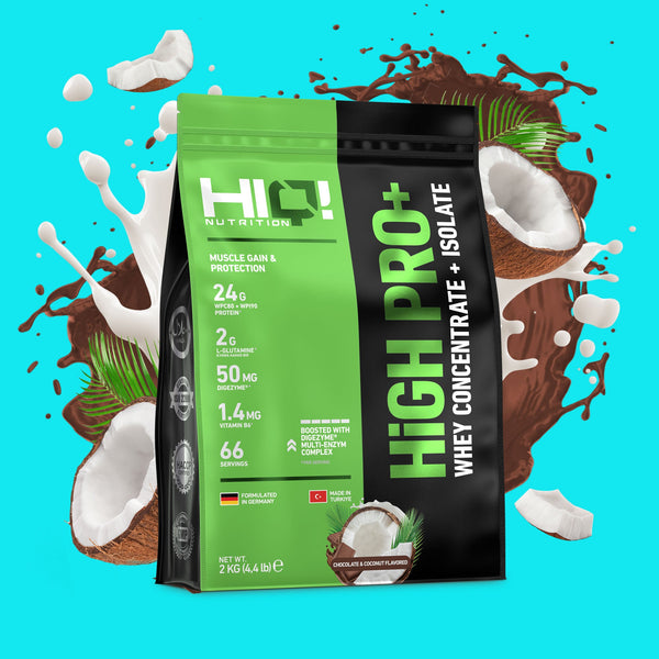 HIQ High Pro+ – WPC80, WPI90, L-Glutamin, Digezyme® və B6 ilə əzələ inkişafı, protein metabolizması dəstəyi; şəkərsiz protein.