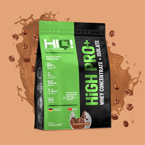 HIQ High Pro+ – WPC80, WPI90, L-Glutamin, Digezyme® və B6 ilə əzələ inkişafı, protein metabolizması dəstəyi; şəkərsiz protein.