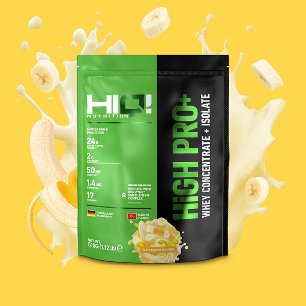 HIQ High Pro+ – WPC80, WPI90, L-Glutamin, Digezyme® və B6 ilə əzələ inkişafı dəstəyi; şəkərsiz, yüksək keyfiyyətli protein.