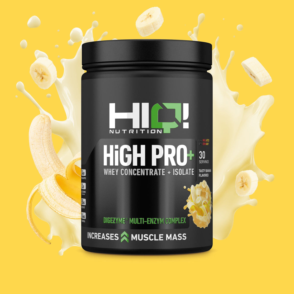HIQ High Pro+ – WPC80, WPI90, L-Glutamin, Digezyme® və B6 ilə əzələ inkişafı, protein metabolizması dəstəyi; şəkərsiz protein.