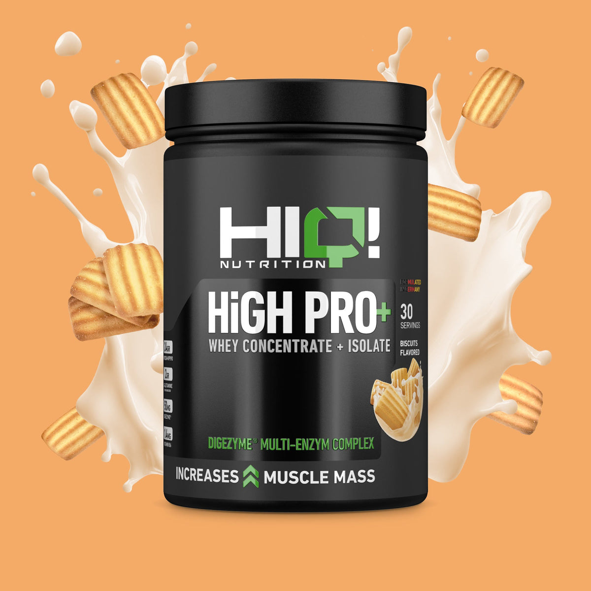 HIQ High Pro+ – WPC80, WPI90, L-Glutamin, Digezyme® və B6 ilə əzələ inkişafı, protein metabolizması dəstəyi; şəkərsiz protein.