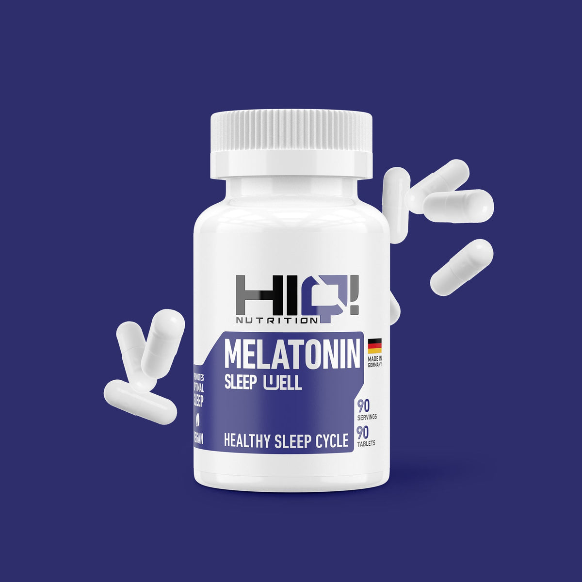HIQ Melatonin – yuxuya getməni asanlaşdırır, yuxu keyfiyyətini artırır; bioloji saatı tənzimləyir, stress və diyet yuxu dəstəyi.