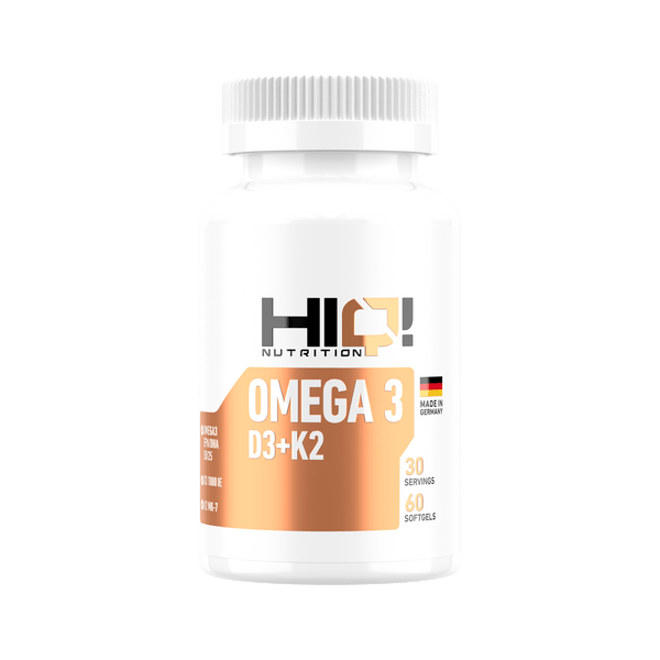 HIQ Omega 3 D3+K2 – 500mq EPA, 250mq DHA, D3 və K2 ilə ürək, beyin, sümük dəstəyi; D3-K2 birləşməsi ilə maksimum fayda.