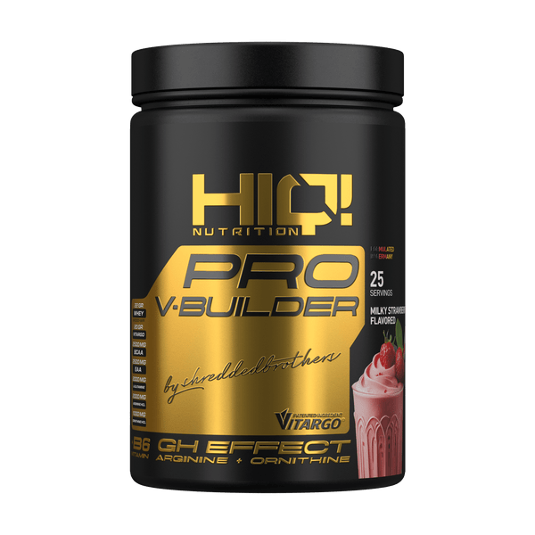 HIQ Pro V-Builder – protein, Vitargo®, BCAA, qlutamin, arjininlə əzələ, enerji, dözümlülük, bərpa dəstəyi; şəkərsiz formula.