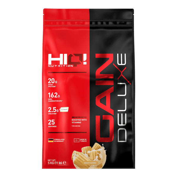 Gaindeluxe – 744 kalori, 162q karbohidrat, 20q whey, 2.5q Creapure® kreatin, multivitaminlə kütlə, əzələ və performans dəstəyi.