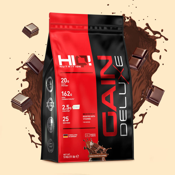 Gaindeluxe – 744 kalori, 162q karbohidrat, 20q whey, 2.5q Creapure® kreatin, multivitaminlə kütlə, əzələ və performans dəstəyi.